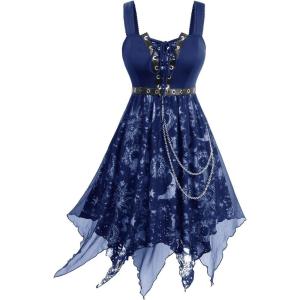 ROSE GAL Women Plus Size Sun Moon Star Goth Dress Chains Lace-up Grommet Sleeveless Midi Dress(Blue_1)