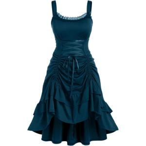 ROSE GAL Women Plus Size Victoria Gothic Lace Trim Lace-up Ruffled Cinched Ruched High Low Midi Dress(Blue_1)