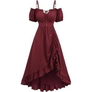 ROSE GAL Women Plus Size Victorian Renaissance Corset Fairy Cottagecore Cold Shoulder Costume Steampunk Dress(Red_1)