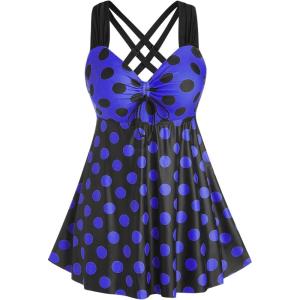 ROSE GAL Womens Plus Size Curve Cinched Polka Dot Crisscross Tankini Swimsuit Set(Blue_3)