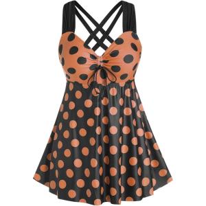 ROSE GAL Womens Plus Size Curve Cinched Polka Dot Crisscross Tankini Swimsuit Set(Coffee_1)