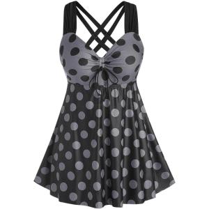 ROSE GAL Womens Plus Size Curve Cinched Polka Dot Crisscross Tankini Swimsuit Set(Gray_1)