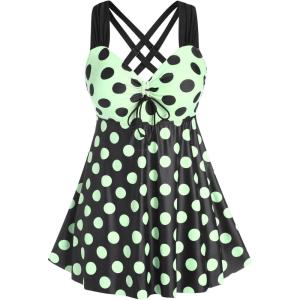 ROSE GAL Womens Plus Size Curve Cinched Polka Dot Crisscross Tankini Swimsuit Set(Green_1)