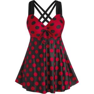 ROSE GAL Womens Plus Size Curve Cinched Polka Dot Crisscross Tankini Swimsuit Set(Red_1)