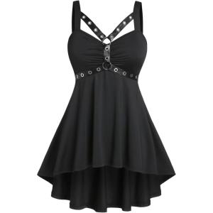 ROSE GAL Womens Plus Size Curve High Low Tank Tops Gothic Sleeveless Strap Tank Top(Black_2)