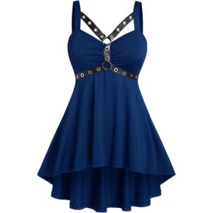 ROSE GAL Womens Plus Size Curve High Low Tank Tops Gothic Sleeveless Strap Tank Top(Blue)