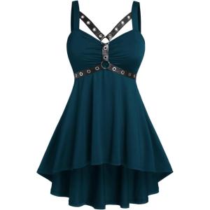 ROSE GAL Womens Plus Size Curve High Low Tank Tops Gothic Sleeveless Strap Tank Top(Peacock Blue)