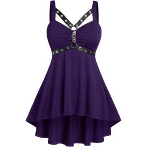 ROSE GAL Womens Plus Size Curve High Low Tank Tops Gothic Sleeveless Strap Tank Top(Purple)