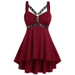 ROSE GAL Womens Plus Size Curve High Low Tank Tops Gothic Sleeveless Strap Tank Top(Red)