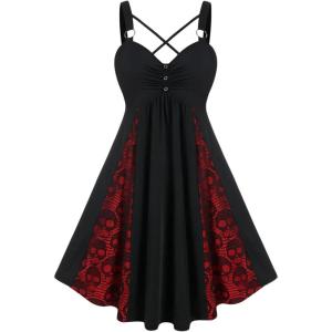 ROSE GAL Womens Plus Size Dresses Sleeveless V-Neck Gothic Vintage 50S Spaghtti Strap Swing Maxi Dress(Black_24)