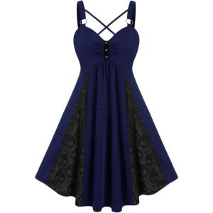 ROSE GAL Womens Plus Size Dresses Sleeveless V-Neck Gothic Vintage 50S Spaghtti Strap Swing Maxi Dress(Blue_10)