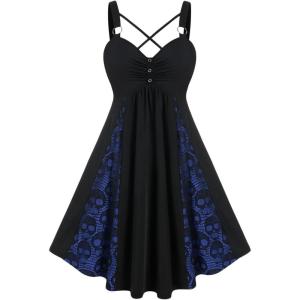 ROSE GAL Womens Plus Size Dresses Sleeveless V-Neck Gothic Vintage 50S Spaghtti Strap Swing Maxi Dress(Blue_11)