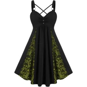 ROSE GAL Womens Plus Size Dresses Sleeveless V-Neck Gothic Vintage 50S Spaghtti Strap Swing Maxi Dress(Green_2)