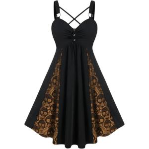 ROSE GAL Womens Plus Size Dresses Sleeveless V-Neck Gothic Vintage 50S Spaghtti Strap Swing Maxi Dress(Orange_2)