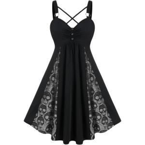 ROSE GAL Womens Plus Size Dresses Sleeveless V-Neck Gothic Vintage 50S Spaghtti Strap Swing Maxi Dress(White_1)
