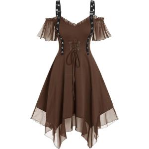 ROSE GAL Womens Plus Size Dresses Sleeveless Wrap Gothic Cocktail Rockabilly Weeding Party Dress(Coffee_1)