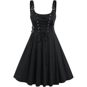 ROSE GAL Womens Plus Size Dresses Sleeveless Wrap Gothic Vintage 50S Spaghtti Strap Swing Maxi Dress(Black_23)