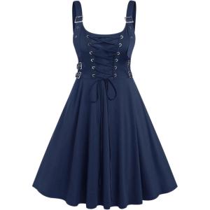 ROSE GAL Womens Plus Size Dresses Sleeveless Wrap Gothic Vintage 50S Spaghtti Strap Swing Maxi Dress(Blue_23)