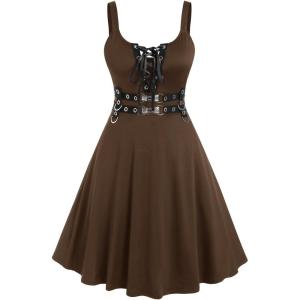 ROSE GAL Womens Plus Size Dresses Sleeveless Wrap Gothic Vintage 50S Spaghtti Strap Swing Maxi Dress(Coffee_14)