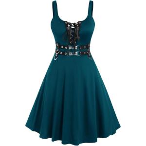 ROSE GAL Womens Plus Size Dresses Sleeveless Wrap Gothic Vintage 50S Spaghtti Strap Swing Maxi Dress(Green_13)