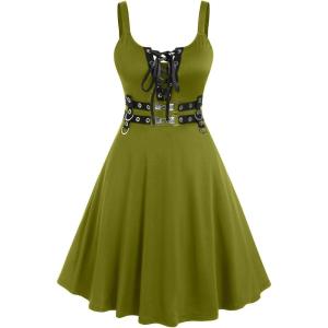 ROSE GAL Womens Plus Size Dresses Sleeveless Wrap Gothic Vintage 50S Spaghtti Strap Swing Maxi Dress(Green_14)