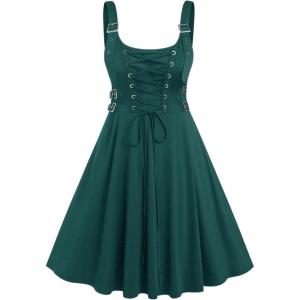 ROSE GAL Womens Plus Size Dresses Sleeveless Wrap Gothic Vintage 50S Spaghtti Strap Swing Maxi Dress(Green_23)