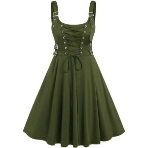 ROSE GAL Womens Plus Size Dresses Sleeveless Wrap Gothic Vintage 50S Spaghtti Strap Swing Maxi Dress(Green_24)