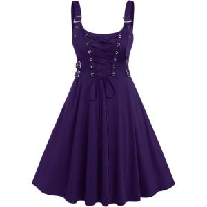 ROSE GAL Womens Plus Size Dresses Sleeveless Wrap Gothic Vintage 50S Spaghtti Strap Swing Maxi Dress(Purple_23)
