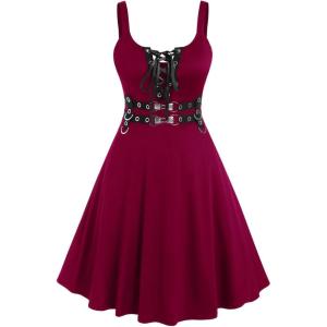 ROSE GAL Womens Plus Size Dresses Sleeveless Wrap Gothic Vintage 50S Spaghtti Strap Swing Maxi Dress(Red_13)