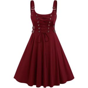 ROSE GAL Womens Plus Size Dresses Sleeveless Wrap Gothic Vintage 50S Spaghtti Strap Swing Maxi Dress(Red_23)