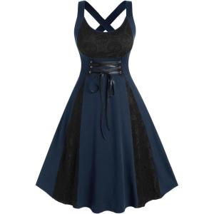 ROSE GAL Womens Plus Size Dresses Wrap V-Neck Gothic Vintage 50S Maxi Dress(Blue_11)
