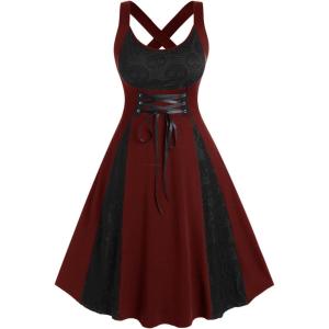 ROSE GAL Womens Plus Size Dresses Wrap V-Neck Gothic Vintage 50S Maxi Dress(Red_11)