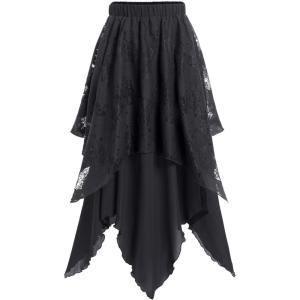 ROSE GAL Womens Plus Size Gothic Lace Overlay Layered Handkerchief Hem Flowy Maxi Skirt(Black_3)