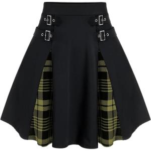 ROSE GAL Women’s Plus Size Gothic Mini Skirt High Waisted Short A-Line School Uniform Skirt(Army Green)