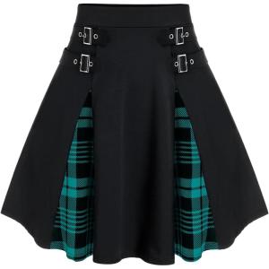 ROSE GAL Women’s Plus Size Gothic Mini Skirt High Waisted Short A-Line School Uniform Skirt(Blue)