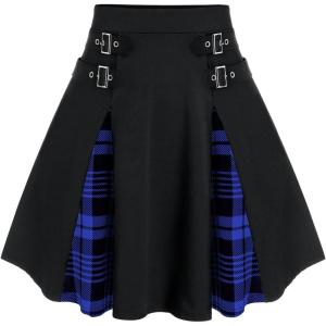 ROSE GAL Women’s Plus Size Gothic Mini Skirt High Waisted Short A-Line School Uniform Skirt(Blue_2)
