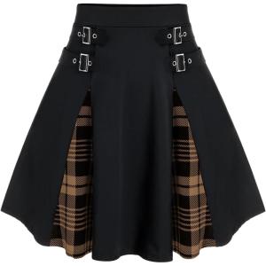 ROSE GAL Women’s Plus Size Gothic Mini Skirt High Waisted Short A-Line School Uniform Skirt(Coffee)