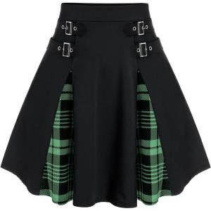 ROSE GAL Women’s Plus Size Gothic Mini Skirt High Waisted Short A-Line School Uniform Skirt(Green)