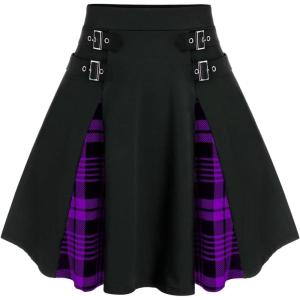 ROSE GAL Women’s Plus Size Gothic Mini Skirt High Waisted Short A-Line School Uniform Skirt(Purple)