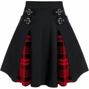 ROSE GAL Women’s Plus Size Gothic Mini Skirt High Waisted Short A-Line School Uniform Skirt(Red)