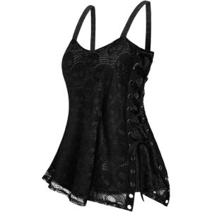 ROSE GAL Womens Plus Size Gothic Skull Lace Overlay Sleeveless Strap Tank Top(Black)