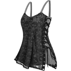 ROSE GAL Womens Plus Size Gothic Skull Lace Overlay Sleeveless Strap Tank Top(Gray)