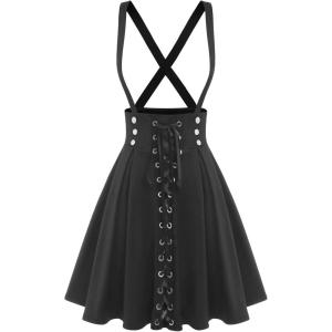 ROSE GAL Women’s Plus Size High Waist Tie Dress Gothic Lace Up Buckles Godet Hem A Line Suspender Skirt(Black-5)