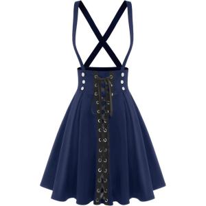 ROSE GAL Women’s Plus Size High Waist Tie Dress Gothic Lace Up Buckles Godet Hem A Line Suspender Skirt(Blue)