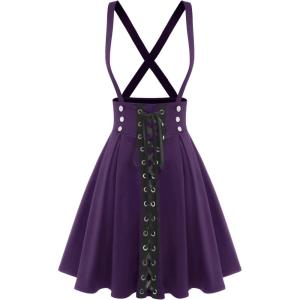 ROSE GAL Women’s Plus Size High Waist Tie Dress Gothic Lace Up Buckles Godet Hem A Line Suspender Skirt(Purple)