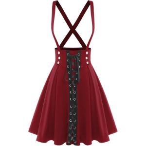 ROSE GAL Women’s Plus Size High Waist Tie Dress Gothic Lace Up Buckles Godet Hem A Line Suspender Skirt(Red)
