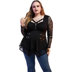 ROSE GAL Womens Plus Size Tunic Tops Fall Casual Long Sleeve T-Shirt Goth Shirt V Neck Loose Blouses Swing Tunic(Black_7)