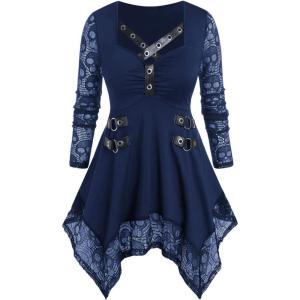 ROSE GAL Womens Plus Size Tunic Tops Fall Casual Long Sleeve T-Shirt Goth Shirt V Neck Loose Blouses Swing Tunic(Blue_11)