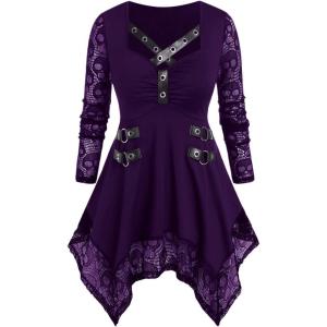 ROSE GAL Womens Plus Size Tunic Tops Fall Casual Long Sleeve T-Shirt Goth Shirt V Neck Loose Blouses Swing Tunic(Deep Purple)