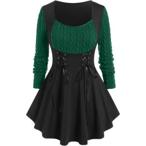 ROSE GAL Womens Plus Size Tunic Tops Fall Casual Long Sleeve T-Shirt Goth Shirt V Neck Loose Blouses Swing Tunic(Green)
